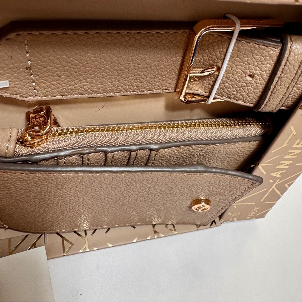 NWT Anne Klein Taupe Flap Wristlet and Card Case gift set gold tone hardware - Picture 5 of 12